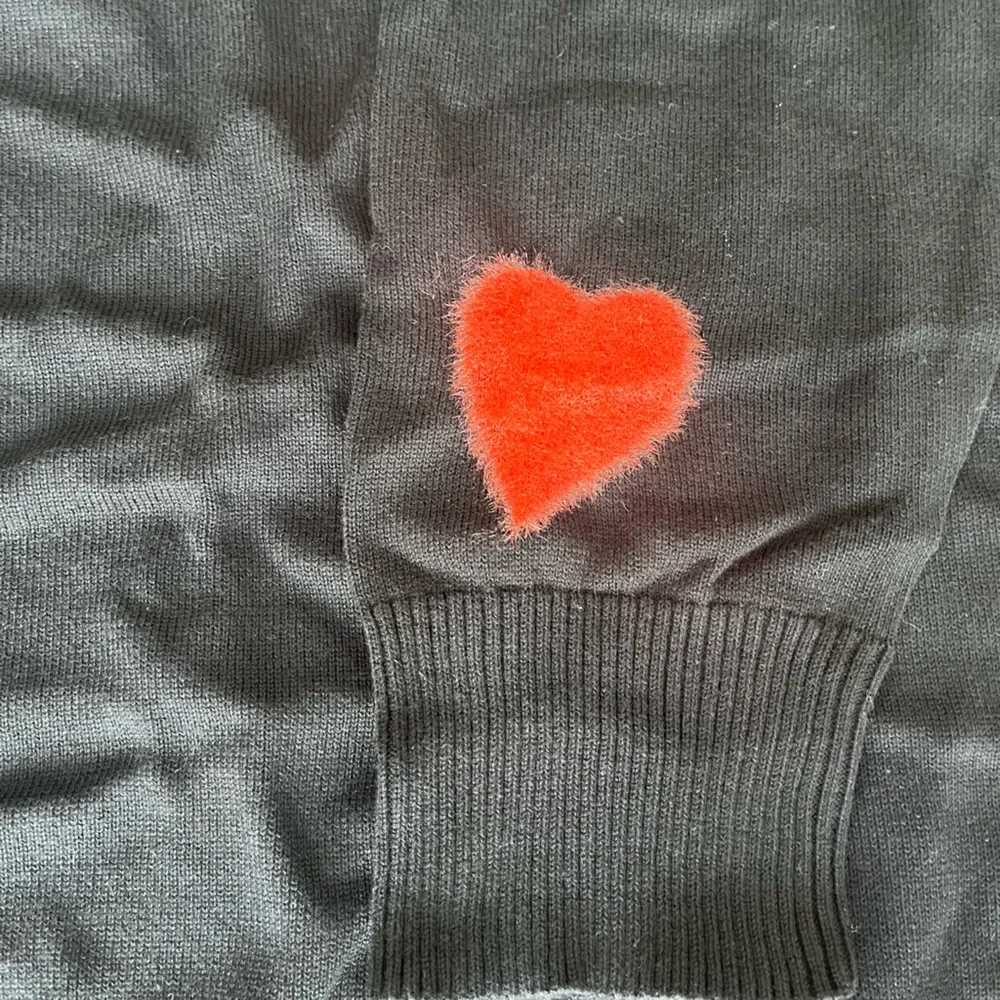 Black Sweater with Pink &‎ Red Heart Appliqués - Women
